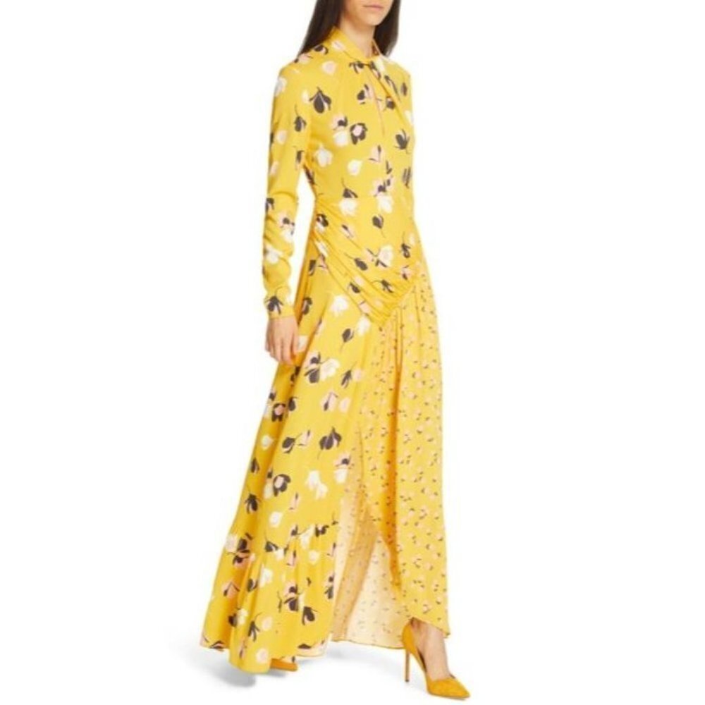 Self-Portrait Floral Print Twist Neck Long Sleeve Maxi Dress In Yellow $485 - Picture 11 of 16